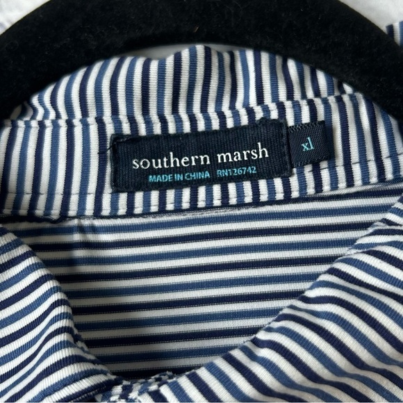 Southern Marsh Black, Blue and White Striped Polo Shirt with Logo. Size XL - Picture 4 of 7